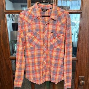 Salt Valley Western Button Down Shirt - Orange and Blue